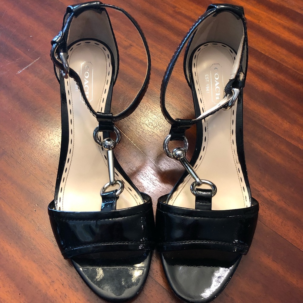 Coach Inez Black Patent Leather Kitten Heels